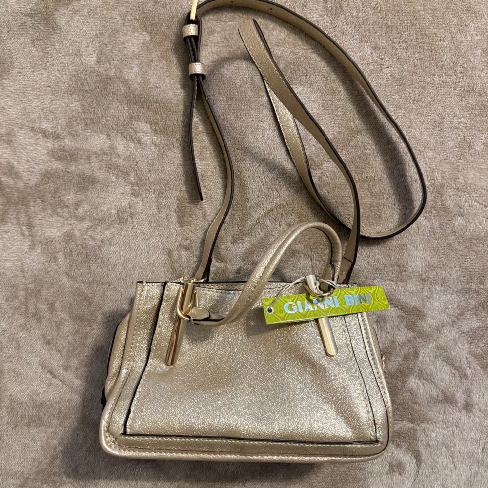 Gianni Bini Metallic Gold Mini Satchel Crossbody Handbag Gold Tone Hardware NEW